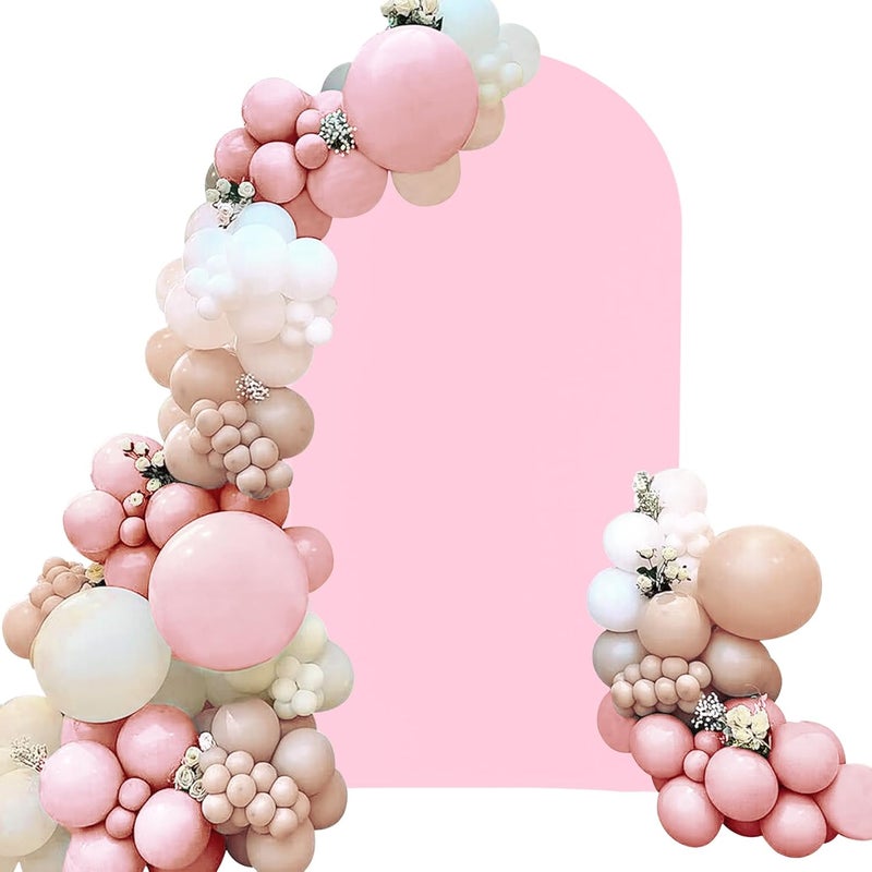 Fivenl Spandex Fitted Wedding Arch Cover 7.2FT Pink Arch Backdrop Cover, Round Top Chiara Backdrop Stand Covers for Wedding Birthday Party Baby Shower Banquet Arch Decoration (Pink, 7.2FT) - Image 1